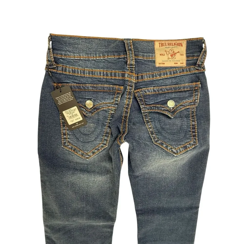 NEW True Religion Geno Big T Flap Slim Jean Men 29 Dark Roper Wash $199 Stretch
